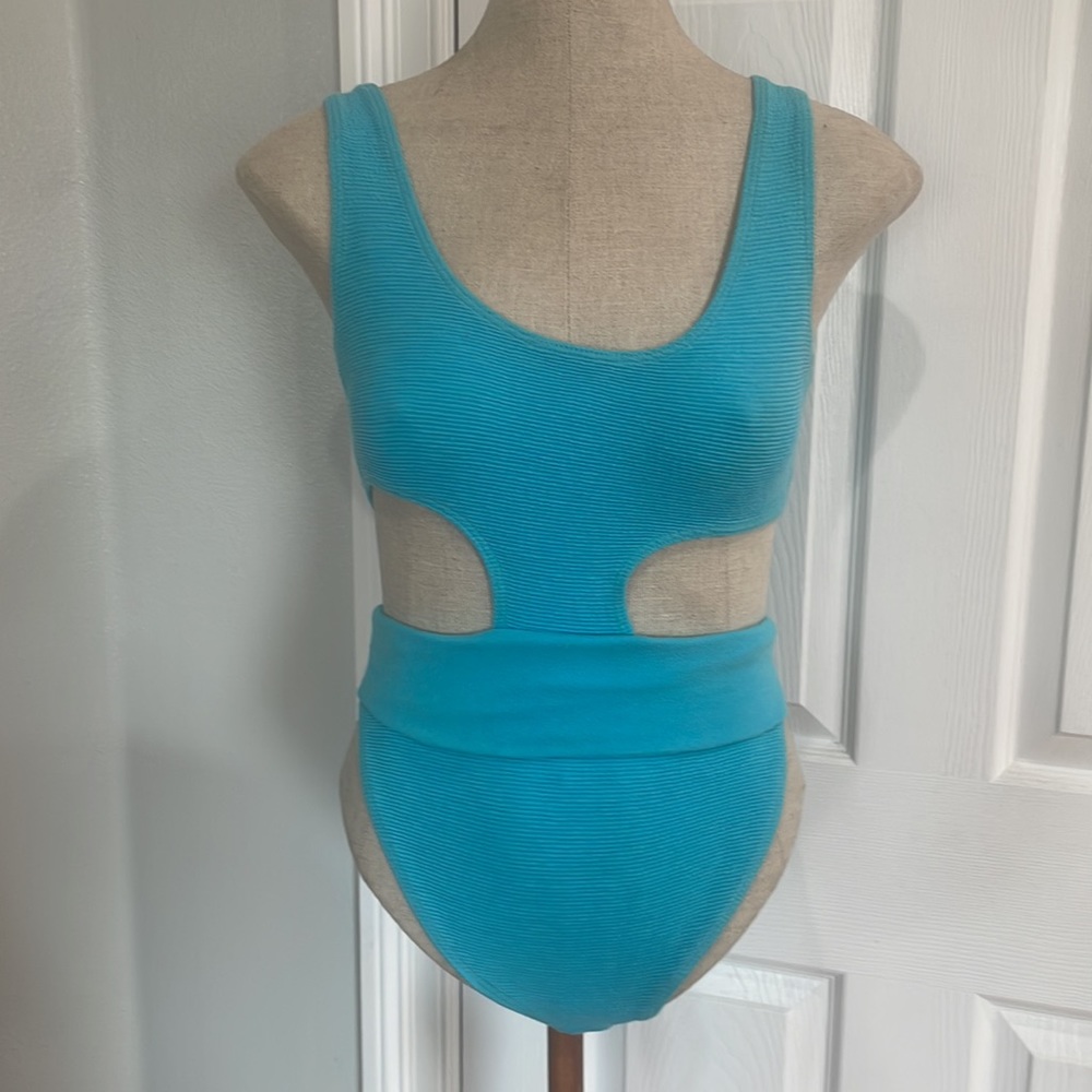 Baryshnikov Leotard one piece bodysuit cut outs vintage turquoise women size S